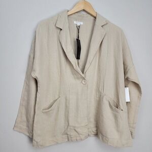 VETTA 100% Linen Blazer Stone‎ Wander Womens size M One Button Pockets. NO BELT!